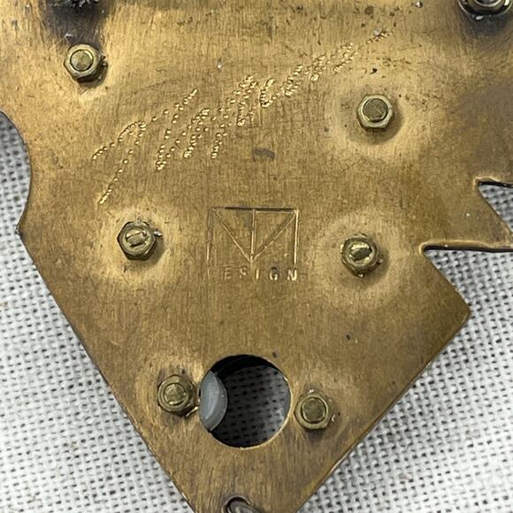 Vintage Signed Thomas Mann Techno Romantic Bronze Mixed Metal Heart Pin Brooch - Picture 8 of 10